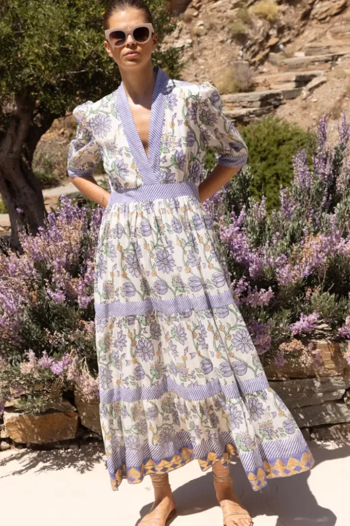 V-Neck Cuffed Maxi- Presidio Blue Maxis|Dresses