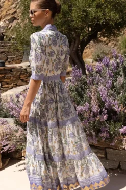 V-Neck Cuffed Maxi- Presidio Blue Maxis|Dresses