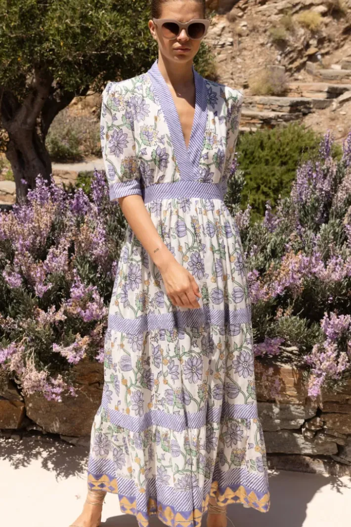 V-Neck Cuffed Maxi- Presidio Blue Maxis|Dresses