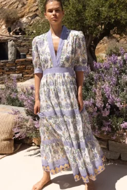 V-Neck Cuffed Maxi- Presidio Blue Maxis|Dresses