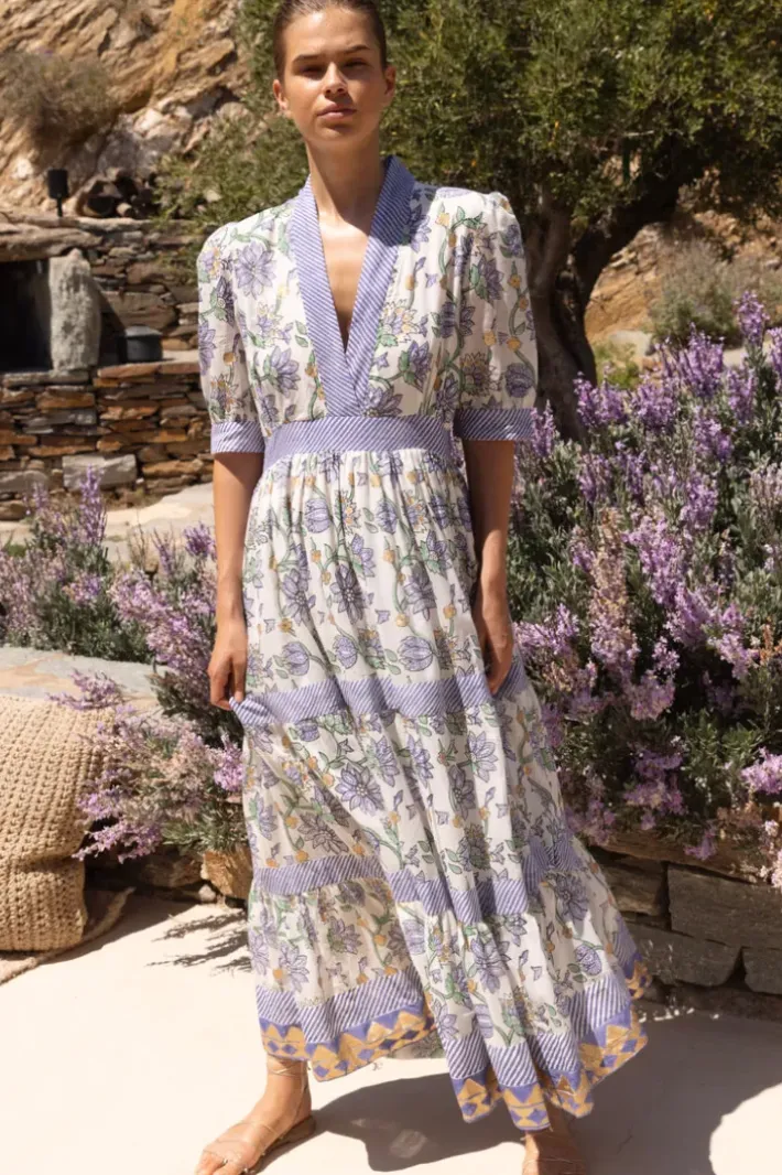 V-Neck Cuffed Maxi- Presidio Blue Maxis|Dresses