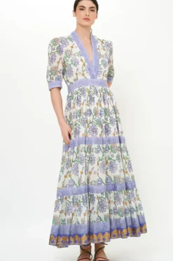 V-Neck Cuffed Maxi- Presidio Blue Maxis|Dresses