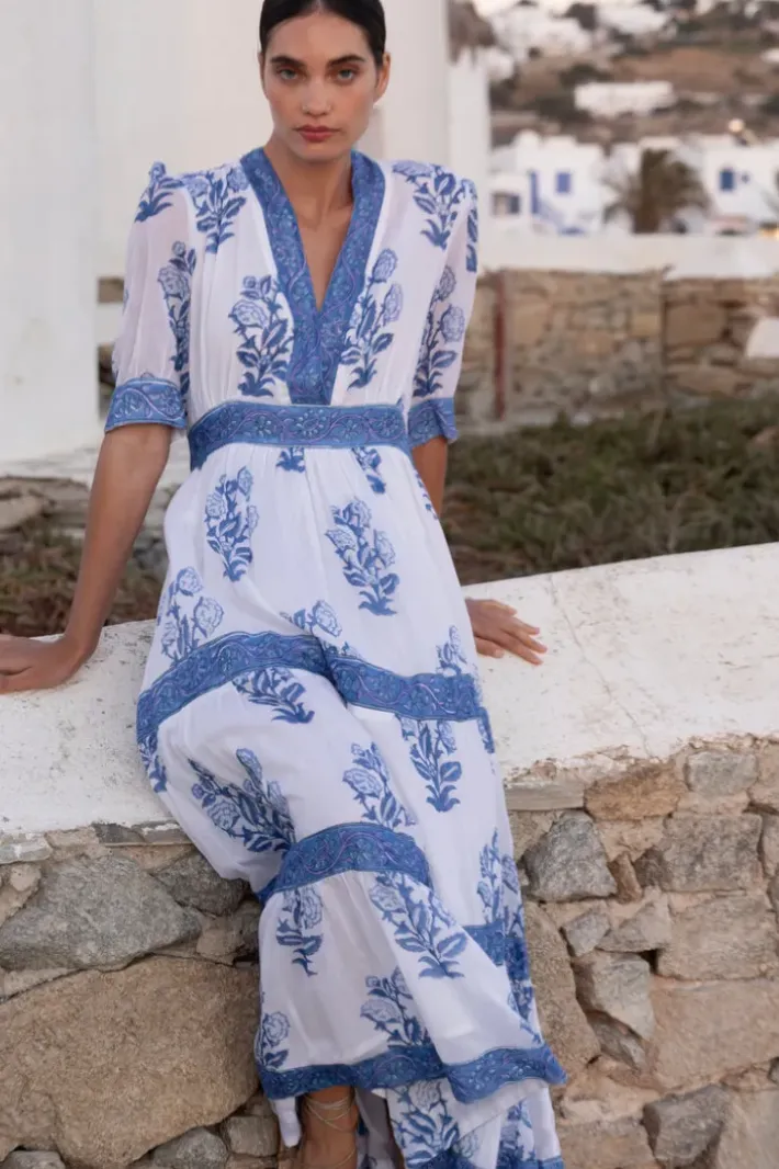 Clearance V-Neck Cuffed Maxi- Salvia Blue Maxis|Dresses