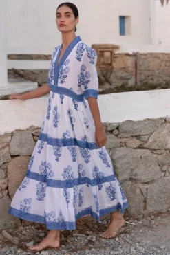 Clearance V-Neck Cuffed Maxi- Salvia Blue Maxis|Dresses
