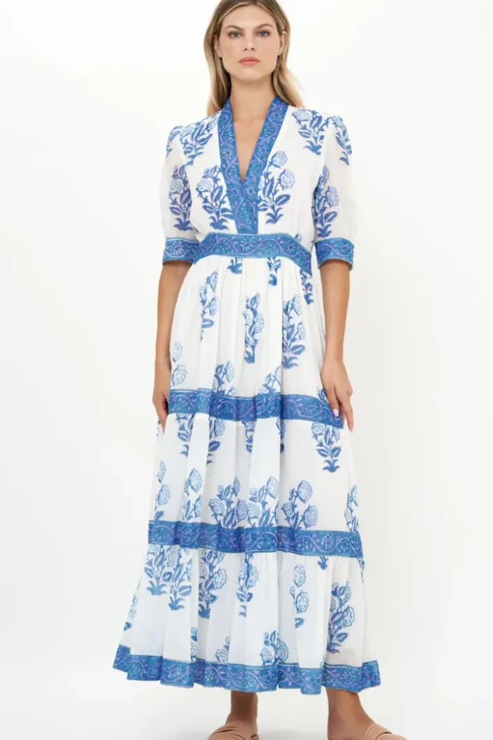 Clearance V-Neck Cuffed Maxi- Salvia Blue Maxis|Dresses