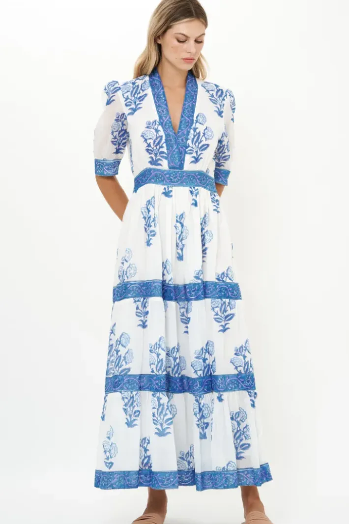 Clearance V-Neck Cuffed Maxi- Salvia Blue Maxis|Dresses
