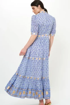 Hot V-Neck Cuffed Maxi- Veranda Blue Maxis|Dresses