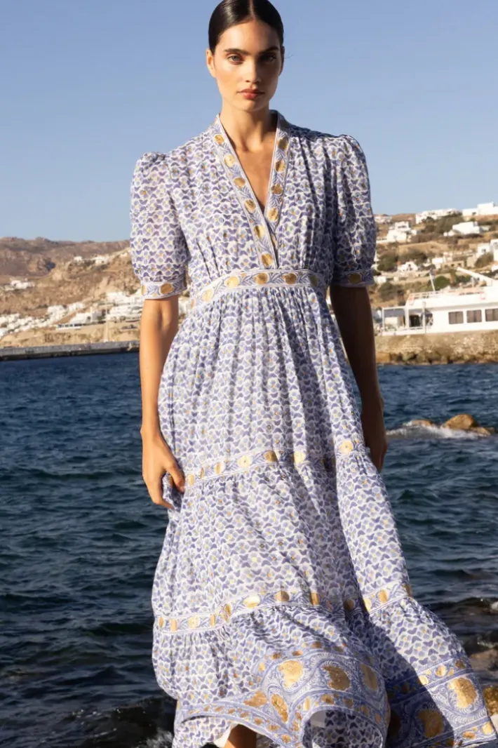 Hot V-Neck Cuffed Maxi- Veranda Blue Maxis|Dresses
