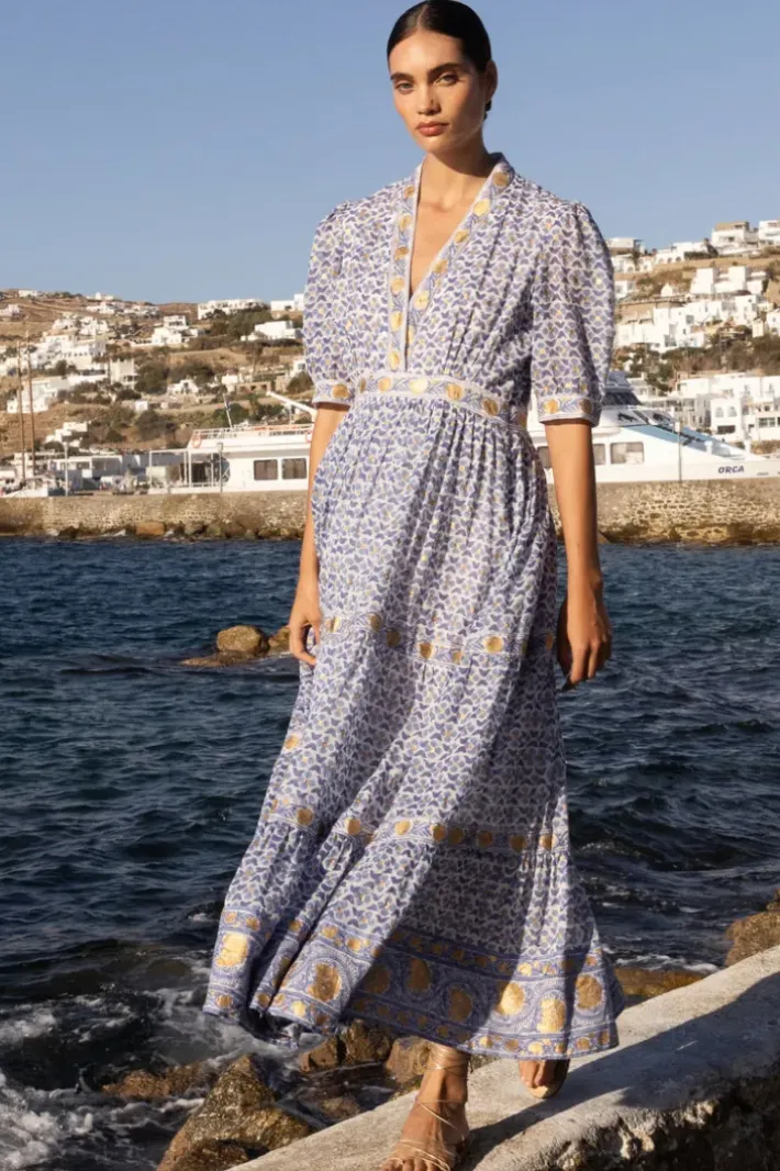 Hot V-Neck Cuffed Maxi- Veranda Blue Maxis|Dresses