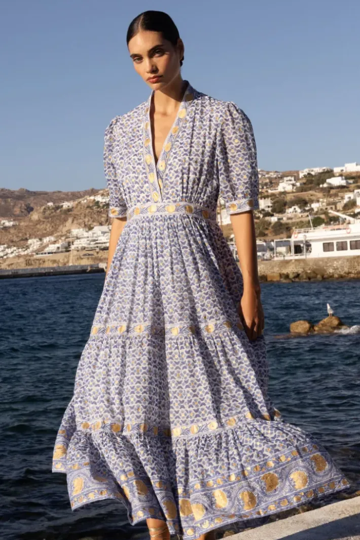 Hot V-Neck Cuffed Maxi- Veranda Blue Maxis|Dresses