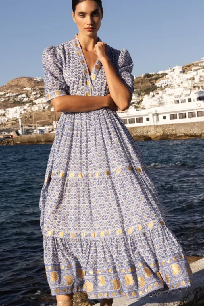 Hot V-Neck Cuffed Maxi- Veranda Blue Maxis|Dresses