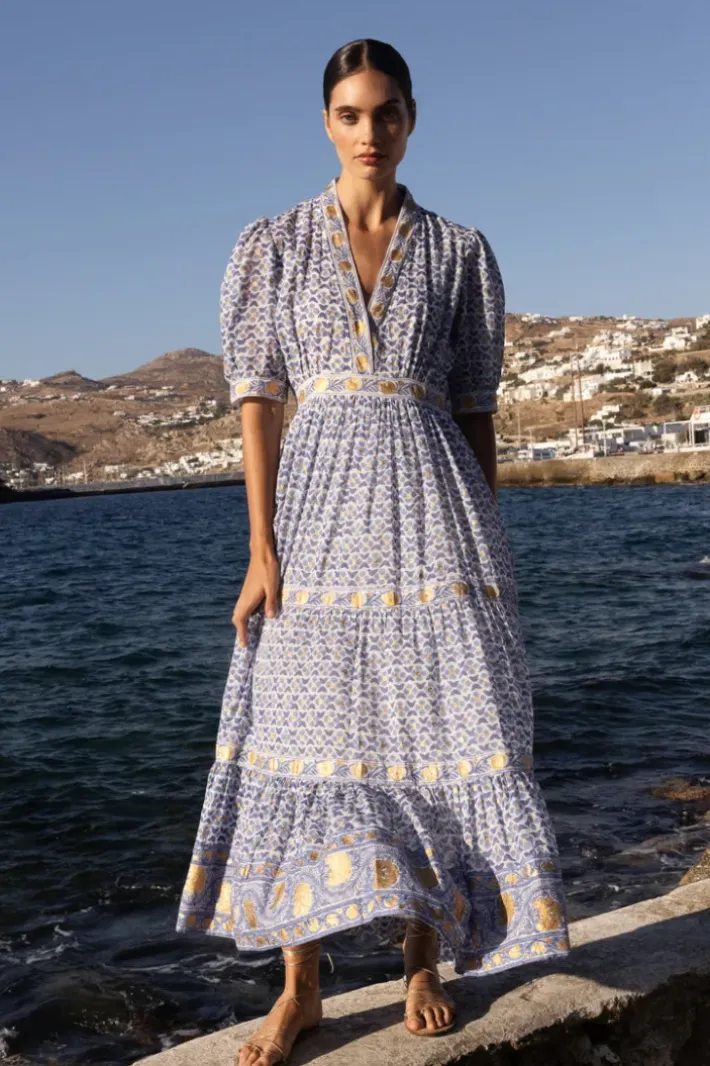 Hot V-Neck Cuffed Maxi- Veranda Blue Maxis|Dresses