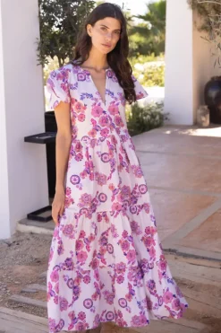 Outlet V-Neck Maxi- Pretoria Pink Maxis|Dresses