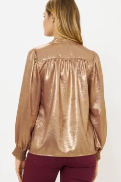 Hot V-Neck Pintuck Blouse- Cairo Gold Tops