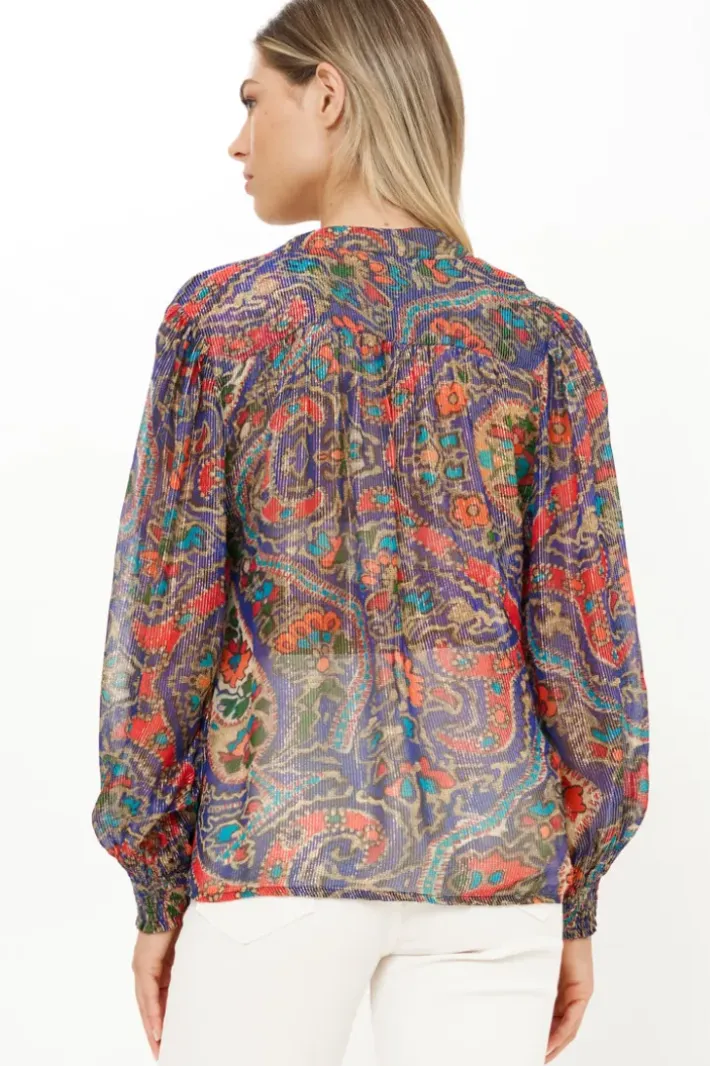 Discount V-Neck Pintuck Blouse- Persia Cobalt Tops