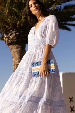 V-Neck Puff Maxi- Amadora Blue Maxis|Dresses