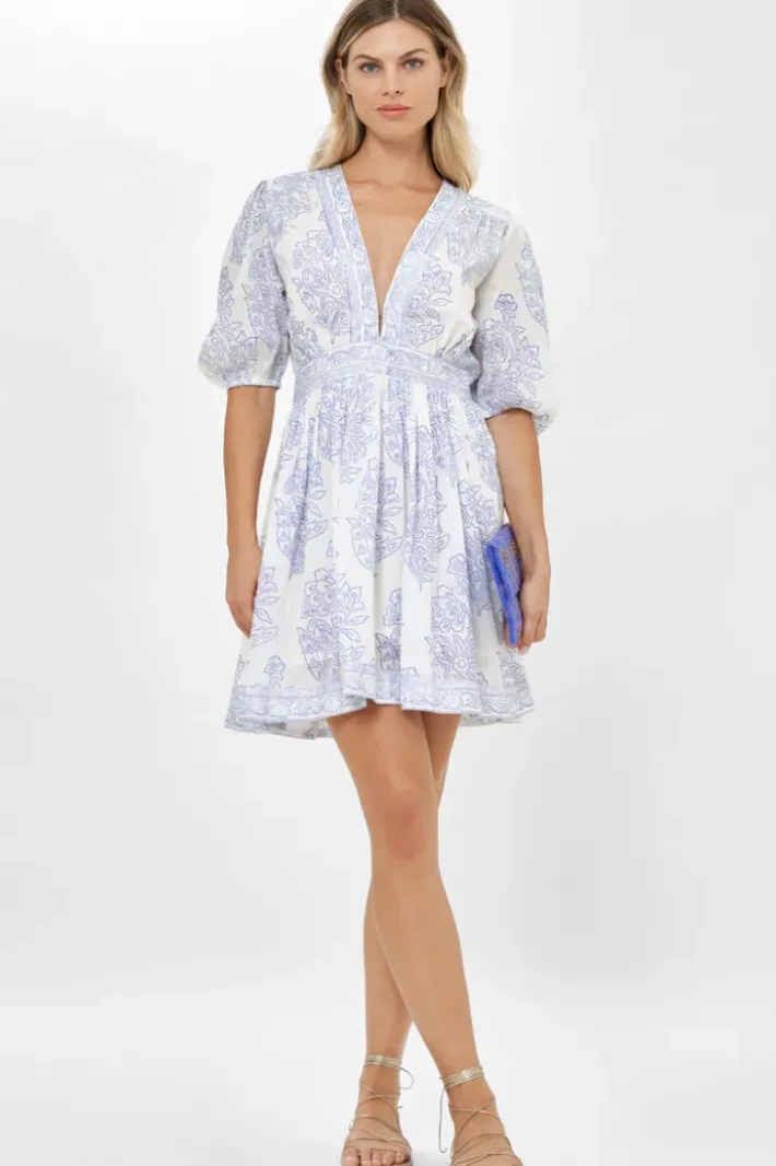 Discount V-Neck Puff Mini- Amadora Blue Short & Mini Dresses|Dresses