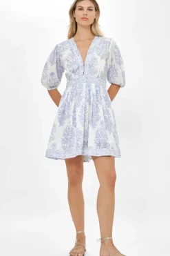 Discount V-Neck Puff Mini- Amadora Blue Short & Mini Dresses|Dresses