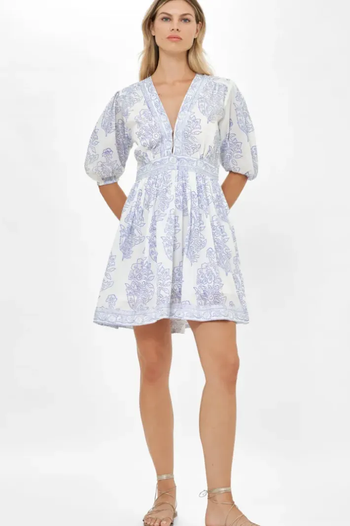 Discount V-Neck Puff Mini- Amadora Blue Short & Mini Dresses|Dresses