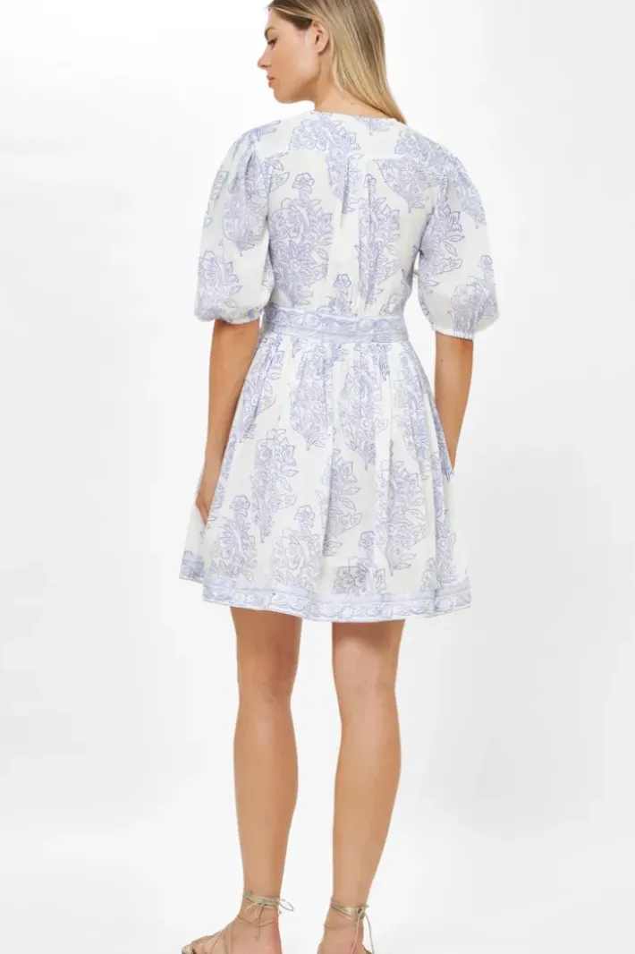 Discount V-Neck Puff Mini- Amadora Blue Short & Mini Dresses|Dresses