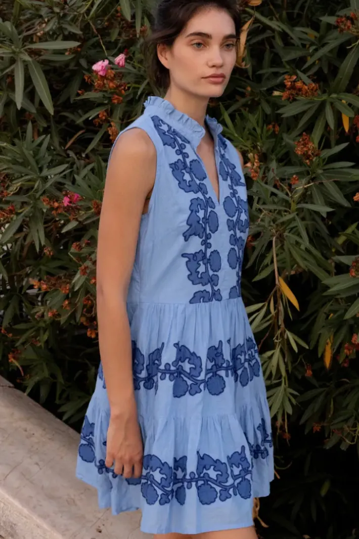 Online Yoke Dress- Tangier Blue Short & Mini Dresses|Dresses