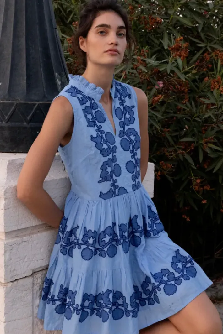 Online Yoke Dress- Tangier Blue Short & Mini Dresses|Dresses